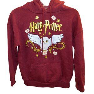 Harry Potter Burgundy Hoodie XXS With Hedwig Graphic Cotton Blend Kangaroo Pocke